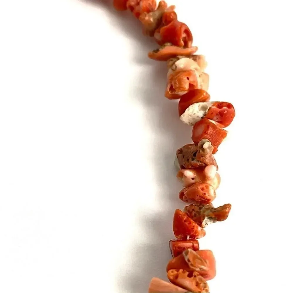 Vintage Coral Necklace Beaded Nugget Chip‎ 12K Gold Fill 60s Retro Estate Piece